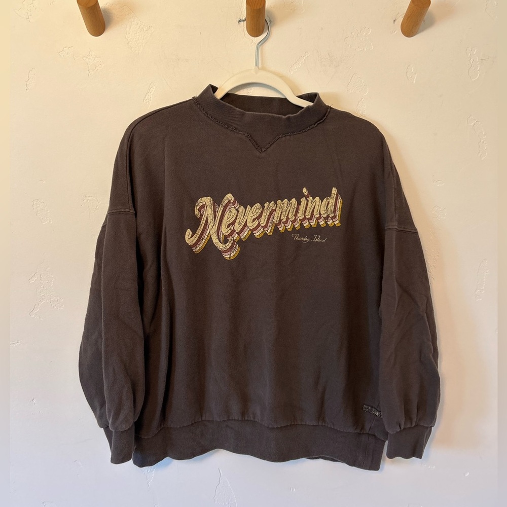 Thursday Island Nevermind Cotton Pullover  Sz Small Crewneck Sweatshirt Brown